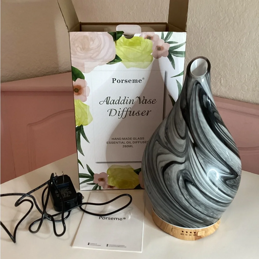 Porseme Aladdin Vase Diffuse Handmade Glass Essential Oil Diffuser Black280ml